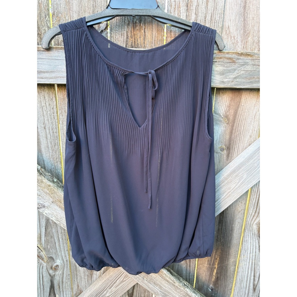 Max Studio Navy Blue Pleated Tie Neck Bubble Hem Sleeveless Blouse XL 5707X78A